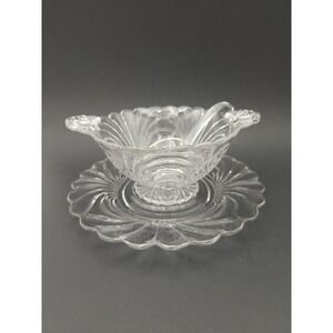 Vintage Cambridge Caprice Clear Glass Mayo Bowl With Underplate & Ladle